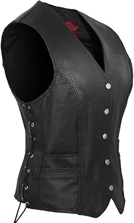 Alpha Leather Motorcycle Vest for Women with Concealed Carry Pocket