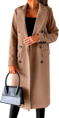 IDEALSANXUN Womens Long Wool Coat Double Breasted Trench (Style 8HJQ)