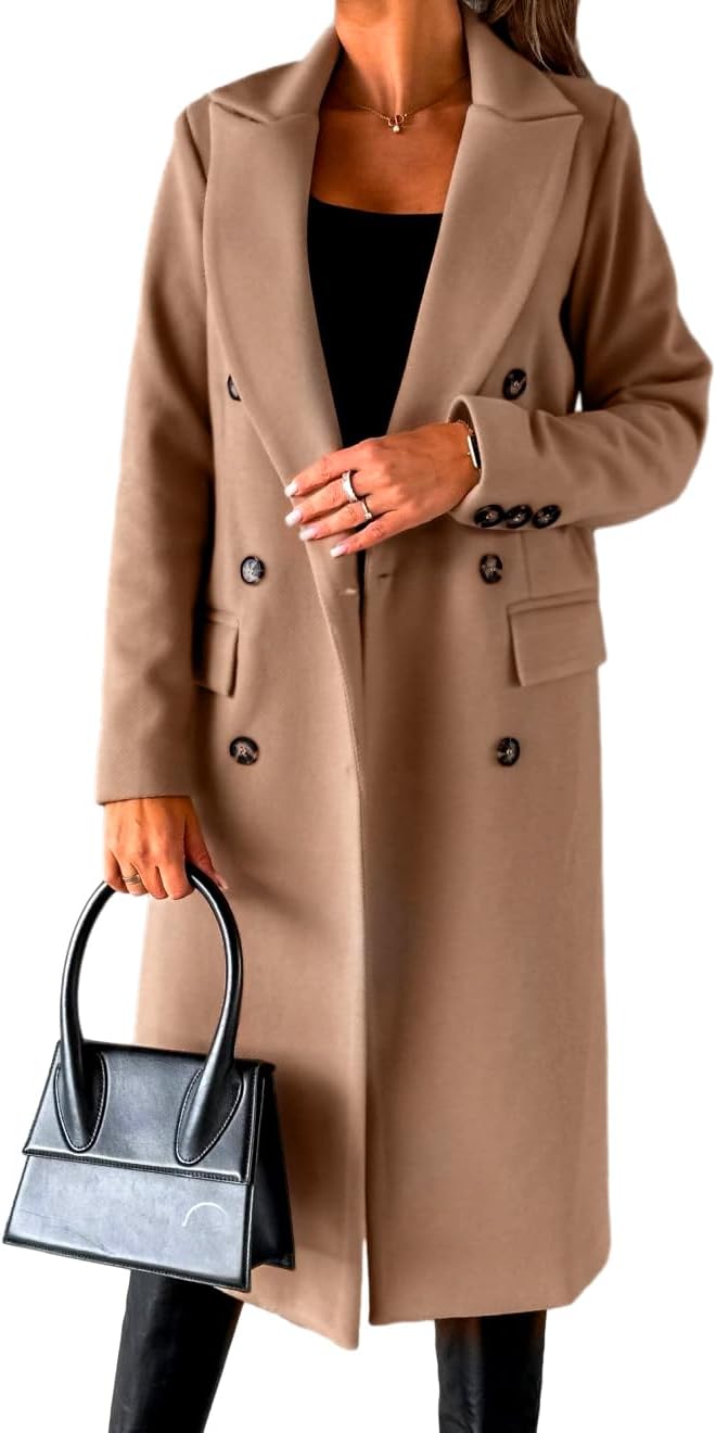 IDEALSANXUN Womens Long Wool Coat Double Breasted Trench Style