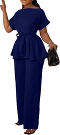 Women's 2 Piece Peplum Top and Flared Pants Suit Set - Versatile hem
