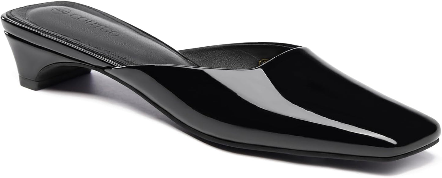 Coutgo Women's Mules Low Kitten Heel Closed Square Toe Slip On