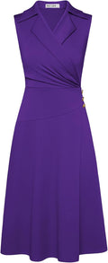 GRACE KARIN Notch Lapel Ruched Wrap V Neck Midi Dress - Flattering