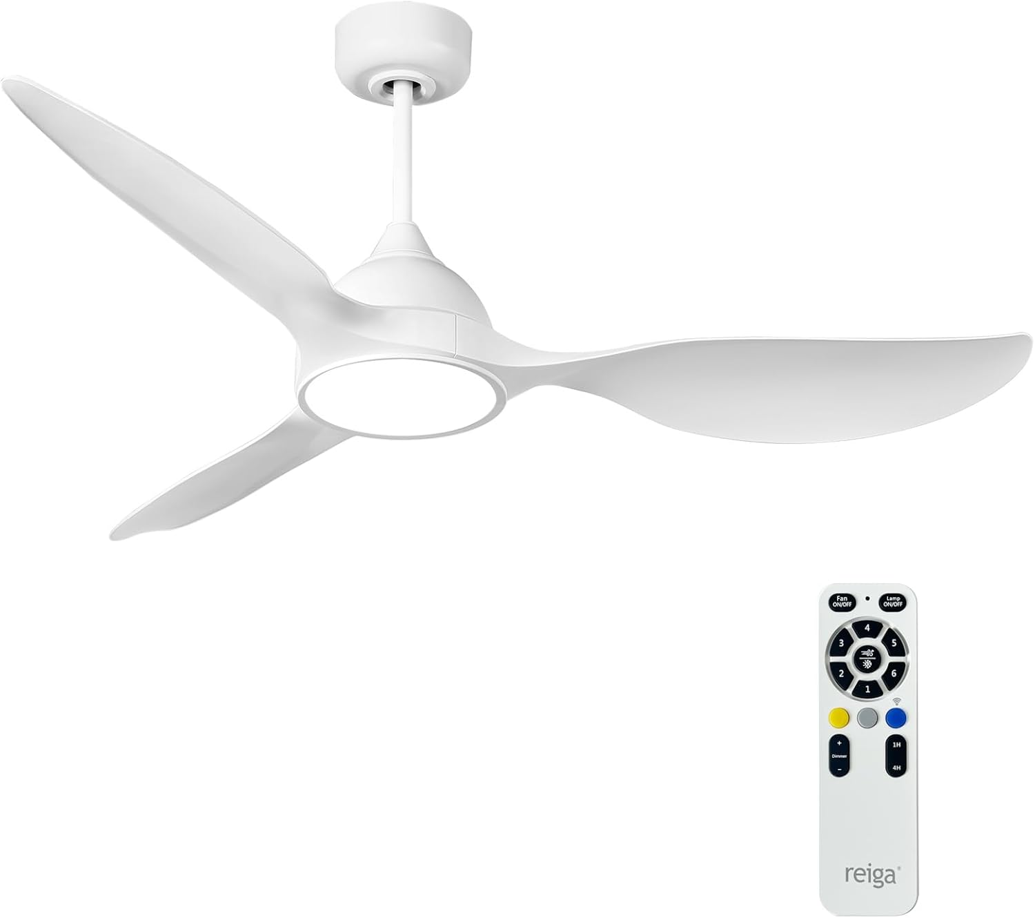 Reiga 52 Inch White Modern Ceiling Fan with Lights and Remote