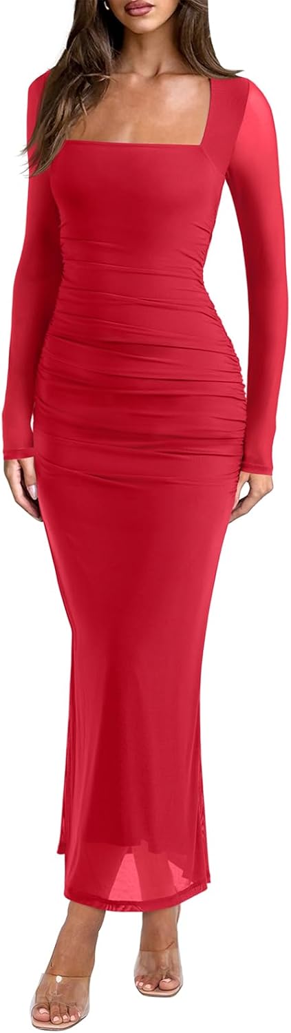 REORIA Long Sleeve Wedding Guest Maxi Dress for Women 2025