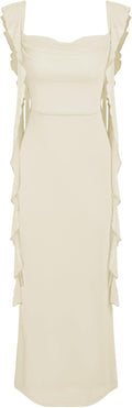 Formal Dresses for Women Sleeveless Mesh Ruffle Maxi Dress - Summer