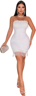 PORRCEY Womens Hot Drilling Mesh Rhinestone Dress - Sheer Long Sleeve