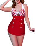 Vintage One Piece Swimsuit Halter Skirted Retro Style - Flattering Fit