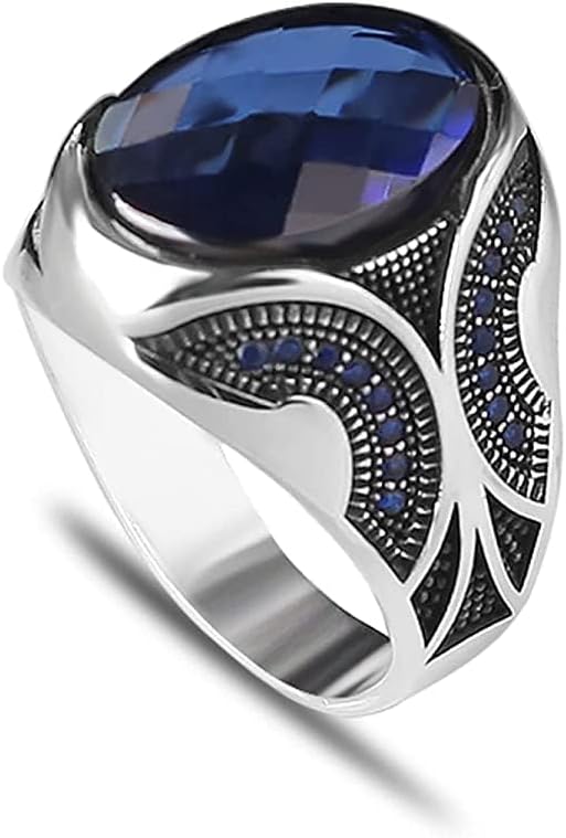 925 Sterling Silver Men Silver Ring with Sapphire GemStone Review
