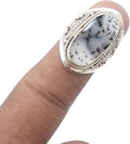 Solid 925 Sterling Silver Ring with Dendritic Opal - Handmade Women's