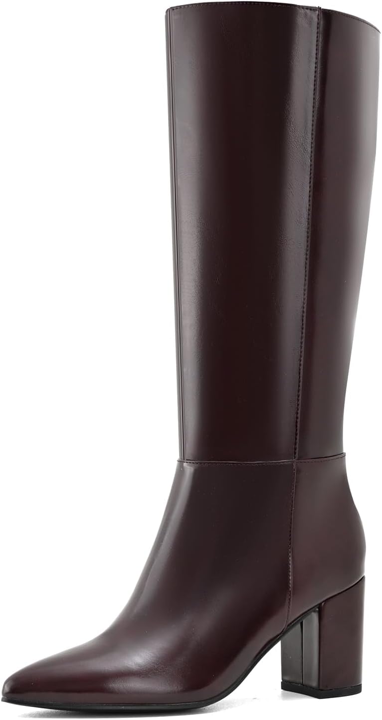 Shoe'N Tale Knee High Boots for Women with Chunky Block Heel