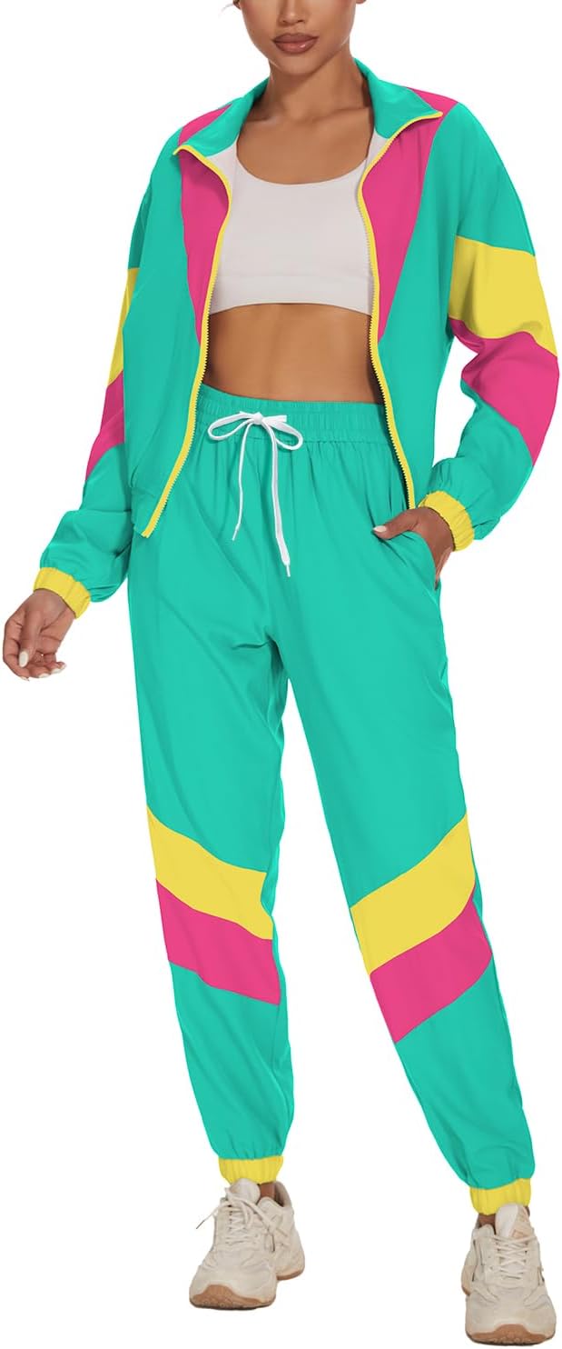 UOUA Women's Color Block 80s 90s Outfits Windbreaker Set