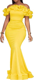 Cololura Floor-Length Off Shoulder Ruffles Mermaid Bodycon Dress