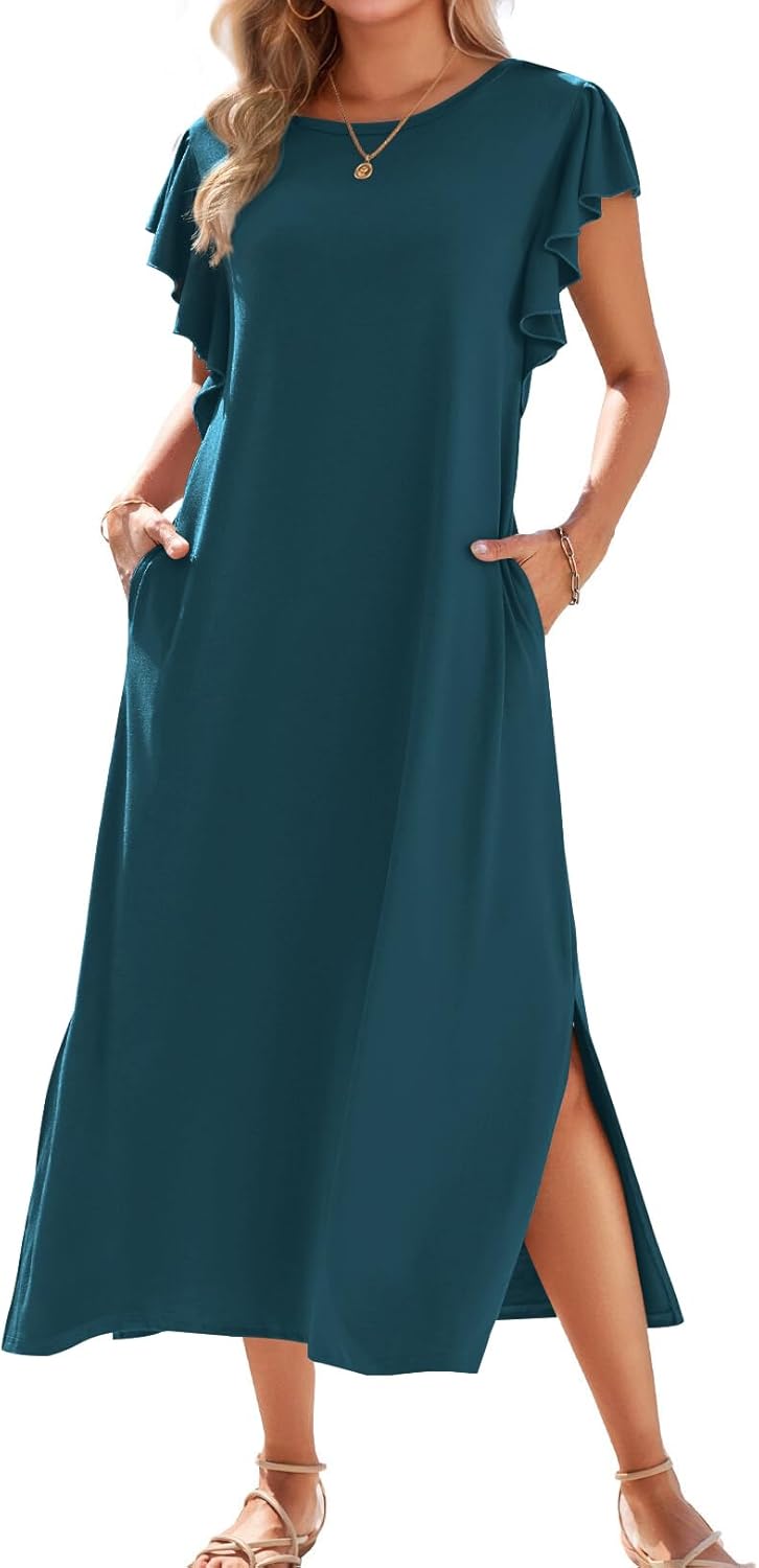 Stylish Summer Casual Ruffle Sleeve Maxi Beach Dress for Women
