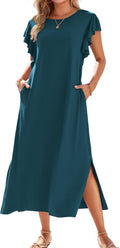 Zilcremo Women Summer Ruffle Sleeve Loose Sundress - Comfortable Maxi