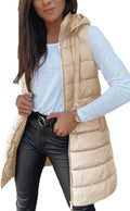 Veatzaer Women Long Vest Sleeveless Hooded Puffer - Warm Lightweight
