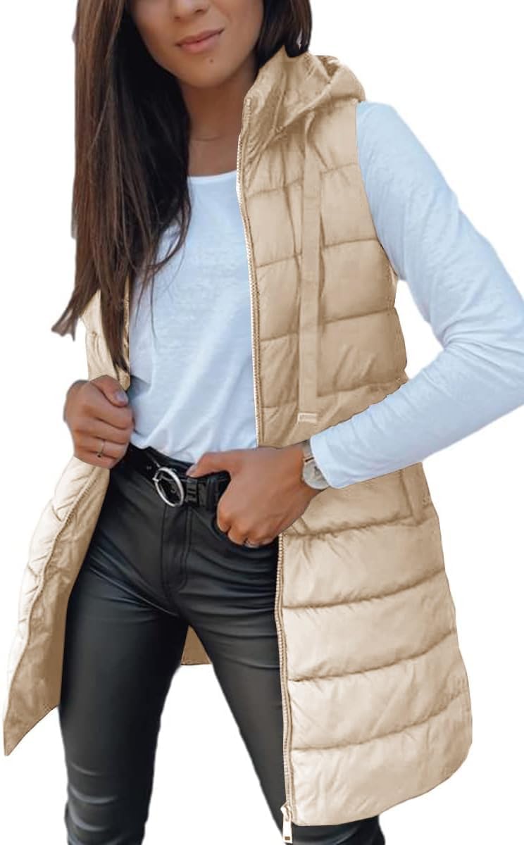 Stylish Long Vest for Women - Lightweight Hooded Puffer Design