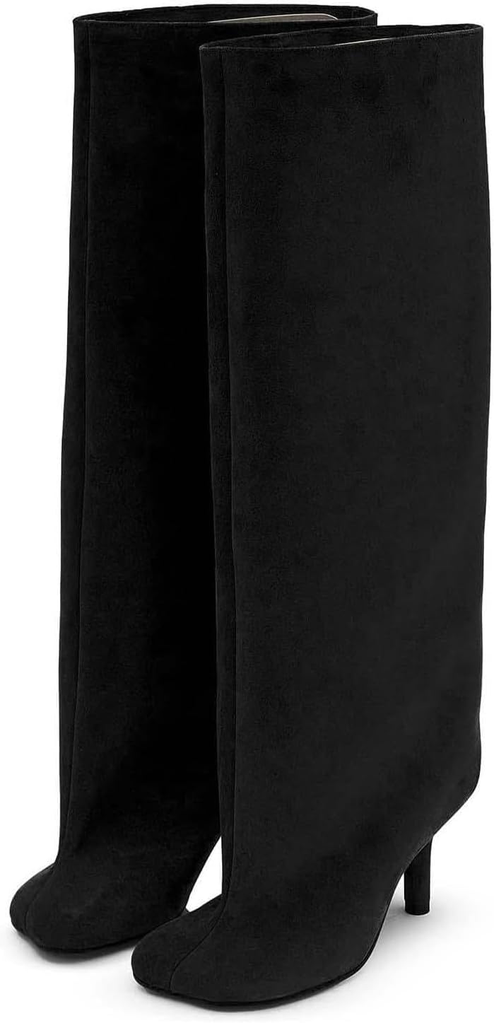 Women's Knee High Boots in Nude Suede with Wide Calf Design