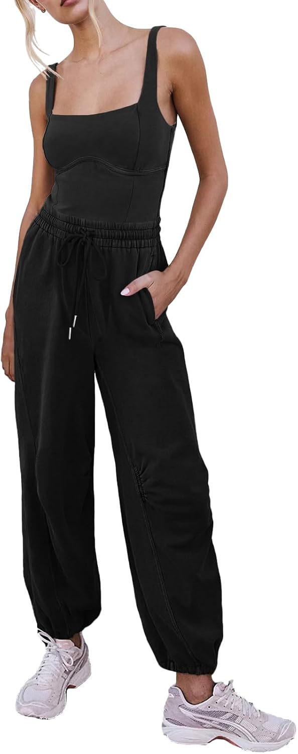 Women's Sleeveless Summer Jumpsuit with Drawstring Waist