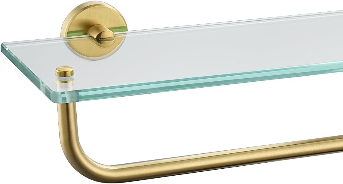 JQK Bathroom Glass Shelf with Towel Bar for Stylish Storage