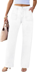 Womens Wide Leg Jeans High Waisted Carpenter Cargo Jeans - Comfort Fit