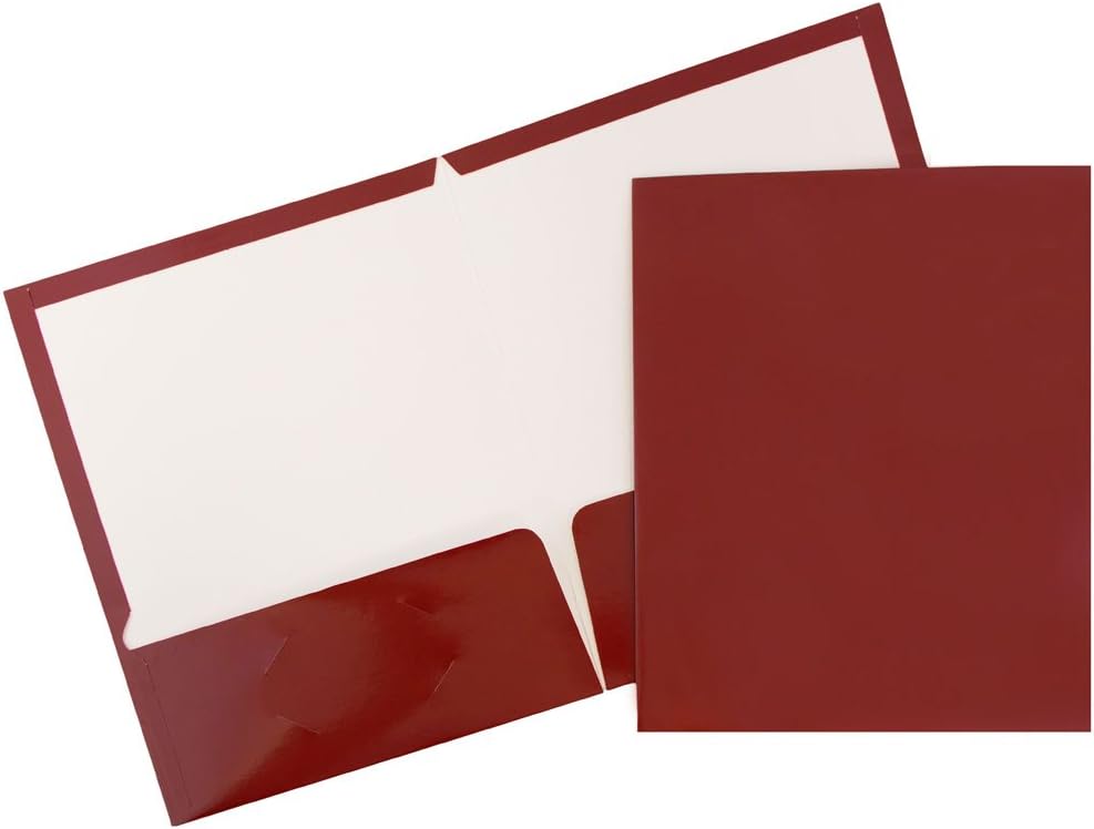 JAM PAPER Laminated Two Pocket Glossy School Folders in Maroon