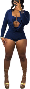 Jumpsuits for Women Sexy Deep V Neck Long Sleeve Bodycon Romper LXUAMR