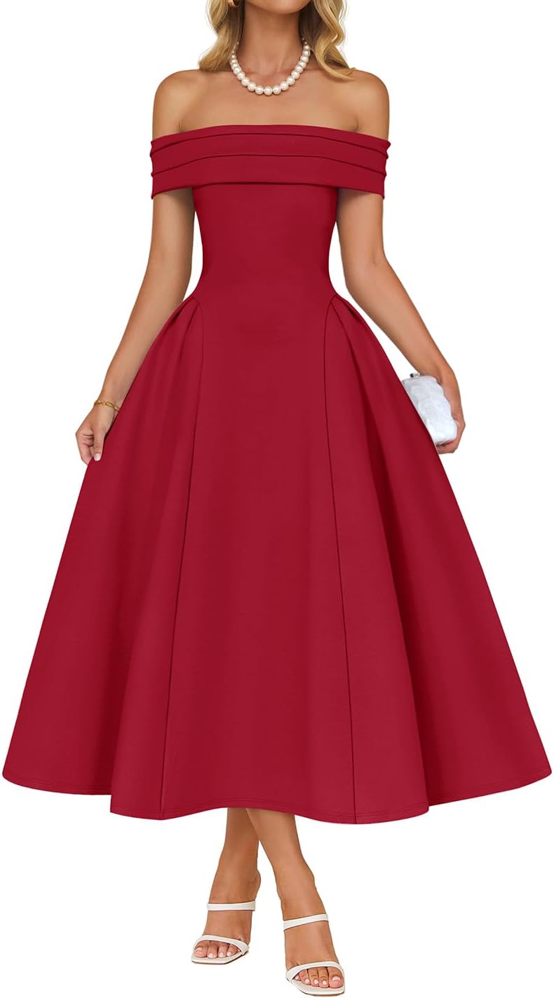 Elegant Off Shoulder Midi Dress for Women's Special Occasions