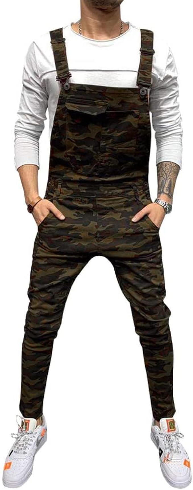 LONGBIDA Men's Denim Bib Overalls Fashion Slim Fit Jumpsuit