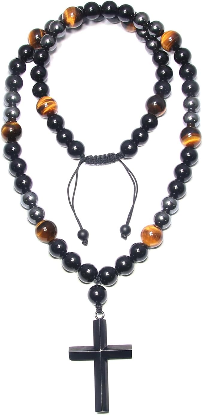 Triple Protection Healing Crystal Beads Necklace for Men Gifts