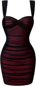 Women's Sleeveless Mesh Ruched Mini Party Dress - Sexy Bodycon Fit