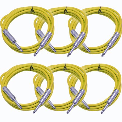 6-Pack Yellow Guitar Cables by Seismic Audio