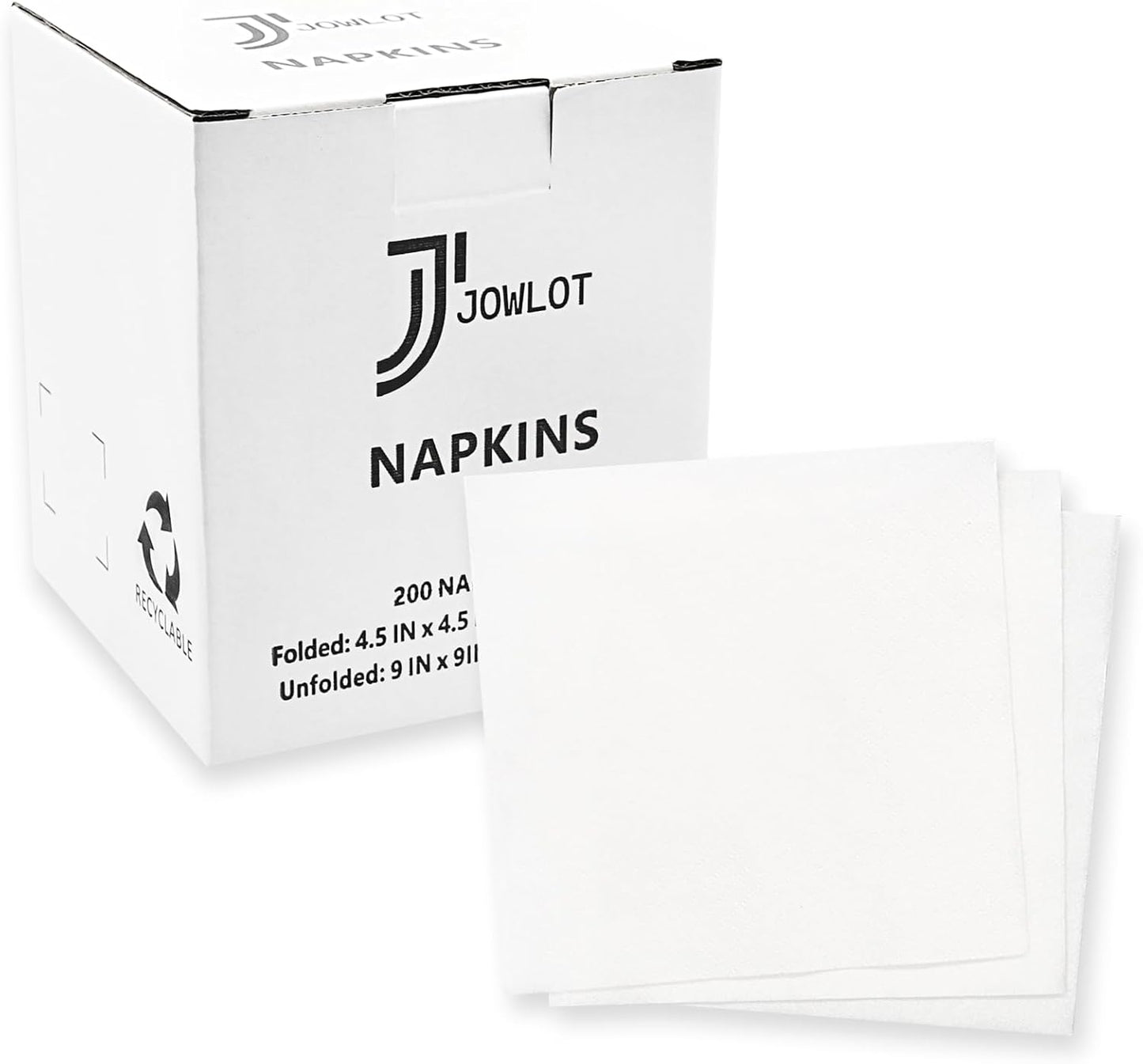 200 White Cocktail Napkins - JOWLOT Brand - Bulk Pack for Parties & Events