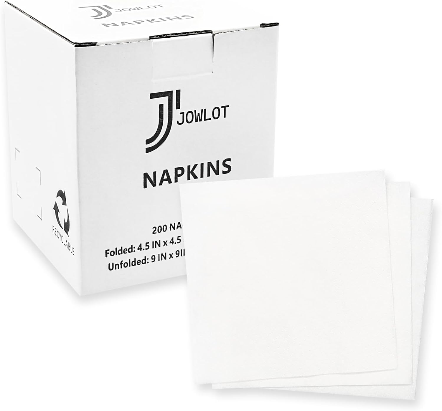 200 White Cocktail Napkins - JOWLOT Brand - Bulk Pack for Parties & Events