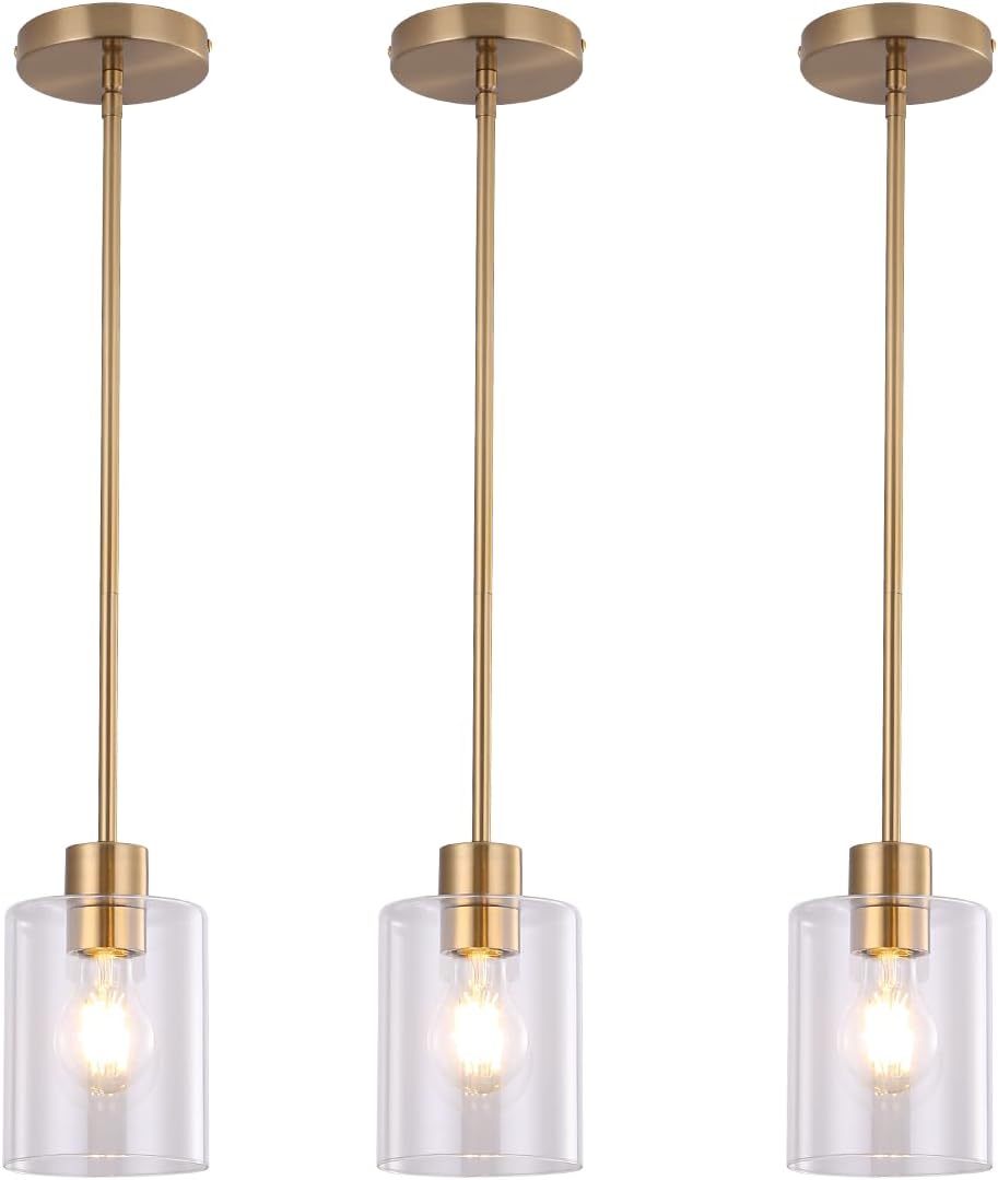 Brass Pendant Lights Kitchen Island Fixture with Clear Glass Shade