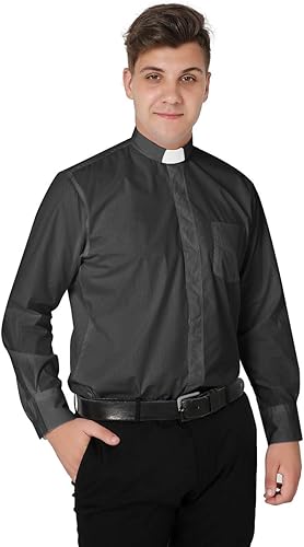 IvyRobes Mens Tab-Collar Long Sleeves Clergy Shirt - 5 Colors