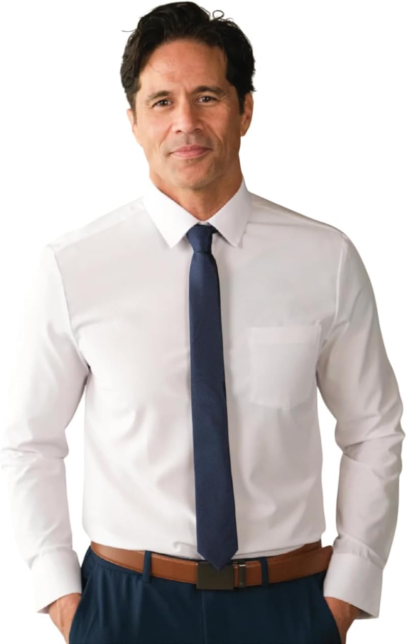 Slim Fit Long Sleeve Performance Dress Shirt for Men - 4-Way Stretch