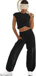 Womens Loungewear Set Cropped Top and Wide Leg Pants - Soft Fit