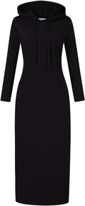 MISSKY Women's Casual Pocket Slim Pullover Maxi Hoodie Dress STYLE