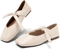 Coutgo Womens Mary Jane Flats Bow Square Toe Ballet Flats Soft