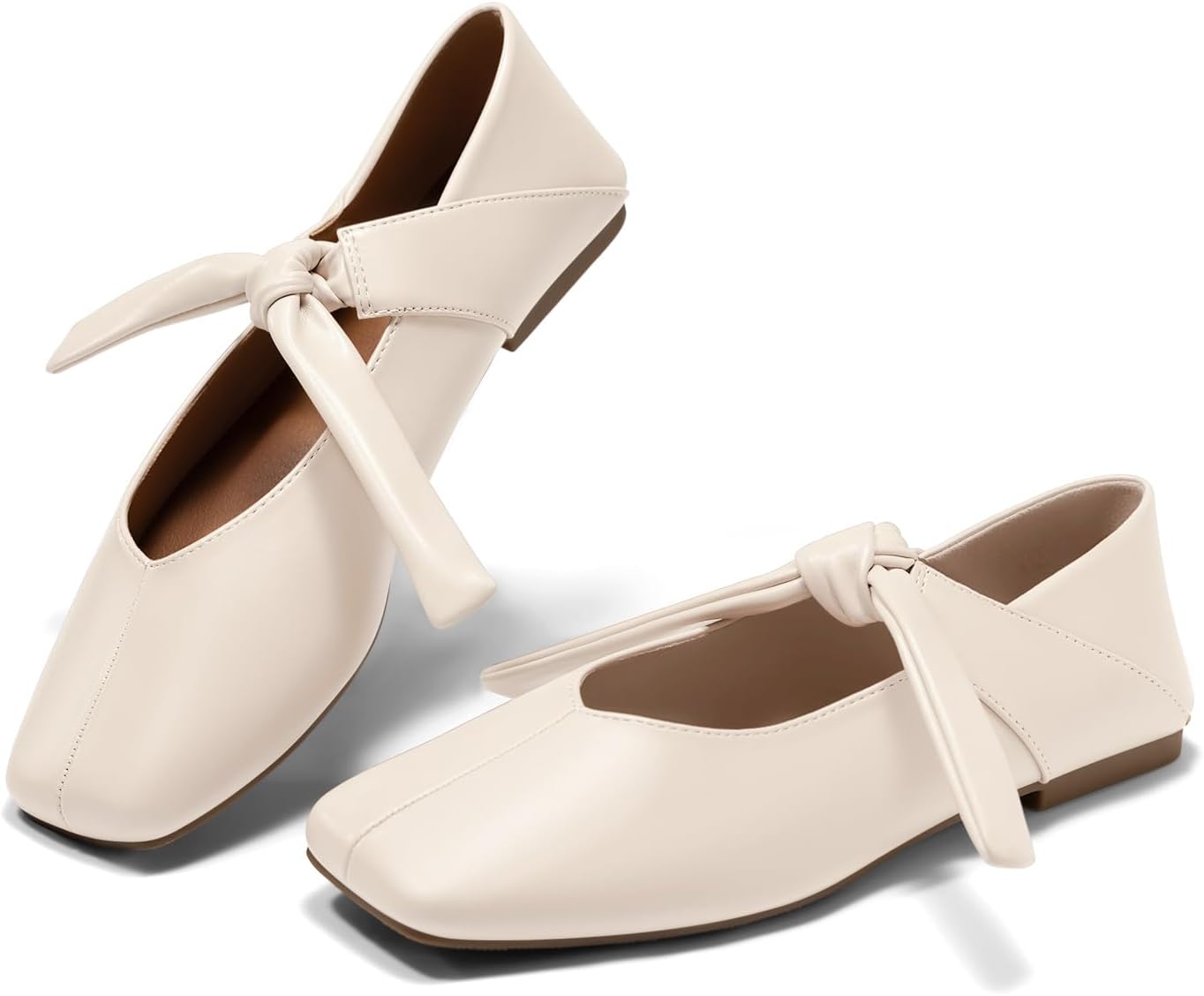 Coutgo Womens Mary Jane Flats Comfortable Bow Square Toe Shoes