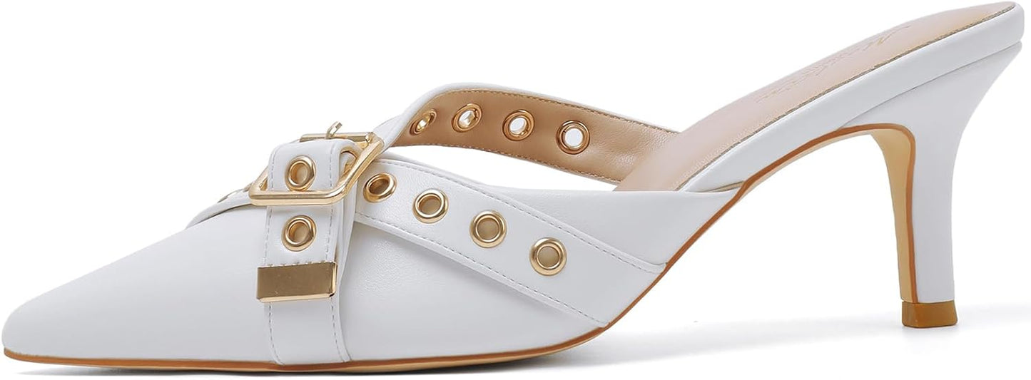 Mostrin Kitten Mules Heels for Women - Vintage Slip On Pumps