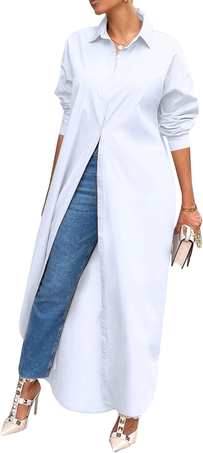 Chic Casual Long Sleeve Maxi Shirt Dresses for Women