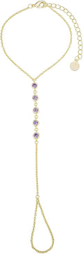 CZ Diamond Ring Bracelet Hand Chain for Women - Amethyst 14k Gold-Dip