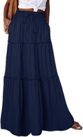 Womens Floral Print Boho Maxi Skirt - Flowy High Waist Pleated