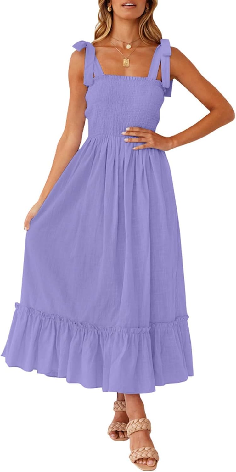 ZESICA Women's Boho Spaghetti Strap Maxi Dress for Summer Fun