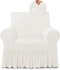 Armchair Slipcover White Stretch Fit - Soft Spandex Skirt Cover