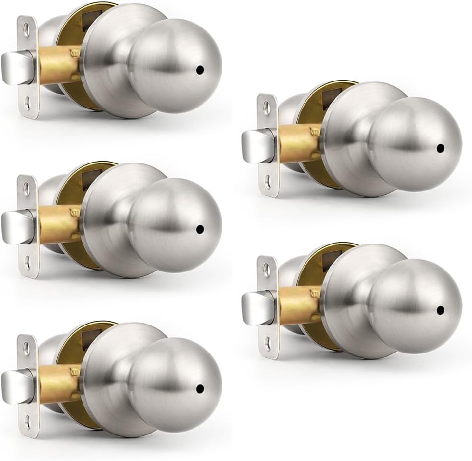 Probrico Brushed Nickel Door Knob for Privacy Needs - 5 Pack