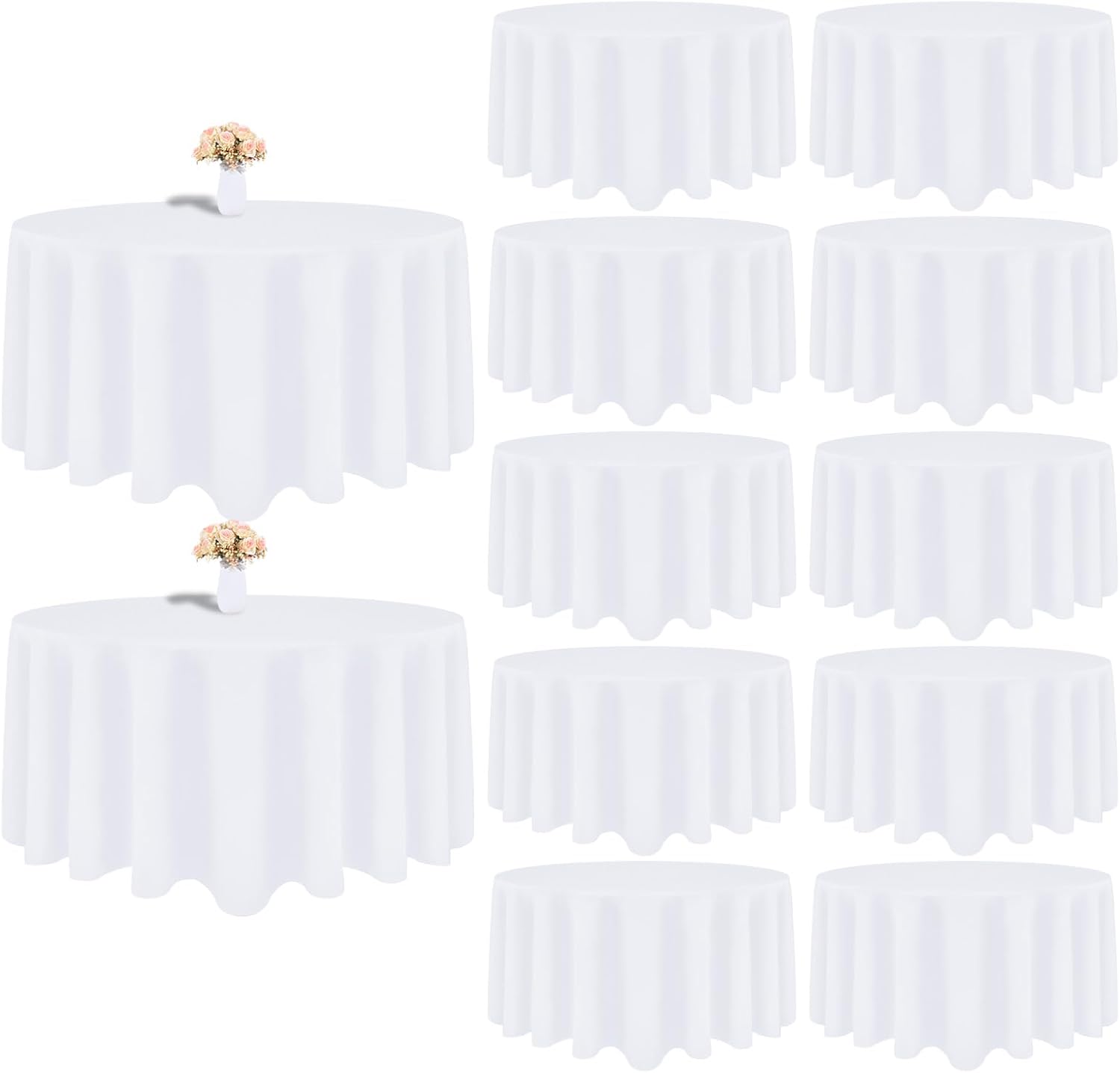 12 Pack White Round Tablecloths for Elegant Events and Parties