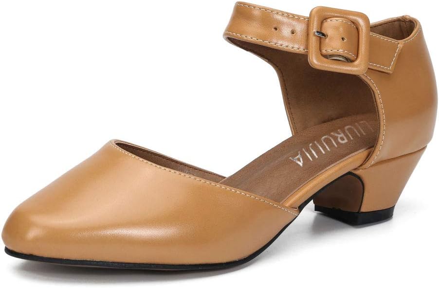 LIURUIJIA Women's Closed Toe Low Chunky Heel Pumps for Events