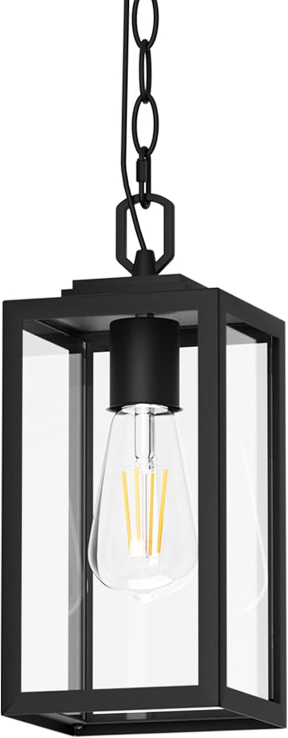 Modern Outdoor Pendant Light for Porch and Yard, Matte Black